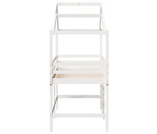 Kõrge Voodi Redeli Ja Katusega, Valge, 90 X 190 cm Männipuit