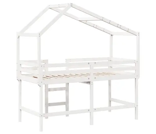 Kõrge Voodi Redeli Ja Katusega, Valge, 90 X 190 cm Männipuit