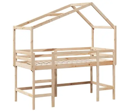 Kõrge Voodi Redeli Ja Katusega, 90X200 cm Männipuit