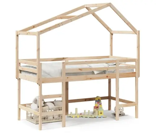 Augstā Gulta Ar Jumtu, 80X200 Cm, Priedes Masīvkoks Vidaxl