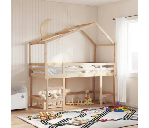 Augstā Gulta Ar Jumtu, 80X200 Cm, Priedes Masīvkoks Vidaxl