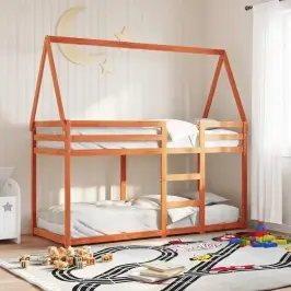 Divstāvu Gulta Ar Jumtu, Vaska Brūna, 90X200 Cm, Priedes Koks Vidaxl