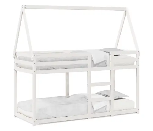 Katusega Narivoodi, Valge, 90 X 200 cm Männipuit