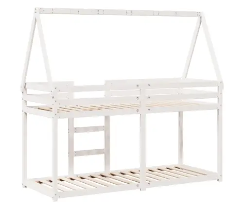 Katusega Narivoodi, Valge, 90 X 200 cm Männipuit