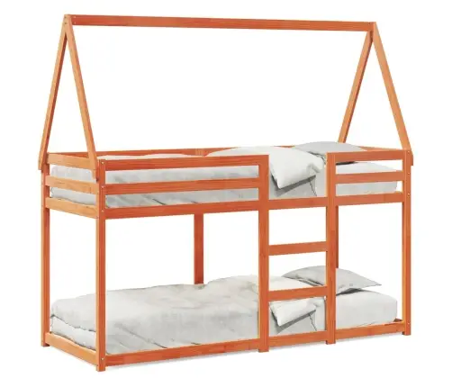 Divstāvu Gulta Ar Jumtu, Vaska Brūna, 90X190 Cm, Priedes Koks Vidaxl