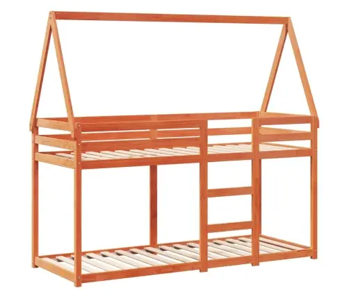 Divstāvu Gulta Ar Jumtu, Vaska Brūna, 90X190 Cm, Priedes Koks Vidaxl