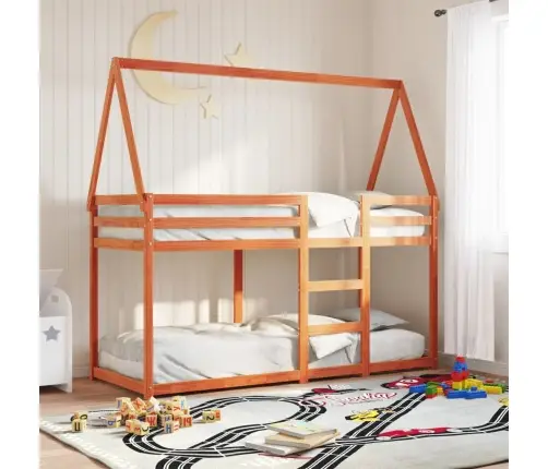 Divstāvu Gulta Ar Jumtu, Vaska Brūna, 90X190 Cm, Priedes Koks Vidaxl