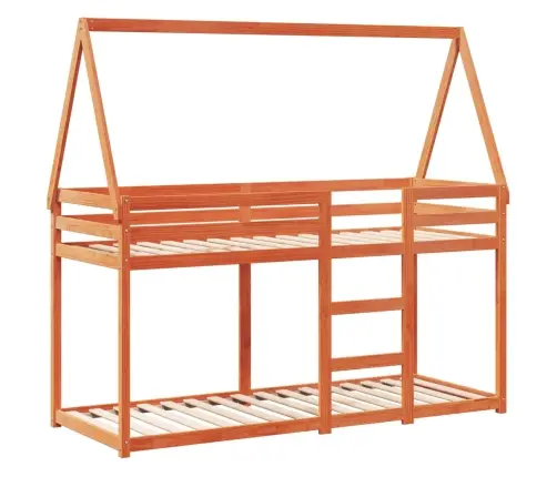 Dviaukštė Lova Su Stogu, Vaško Ruda, 75X190cm Pušies Masyvas