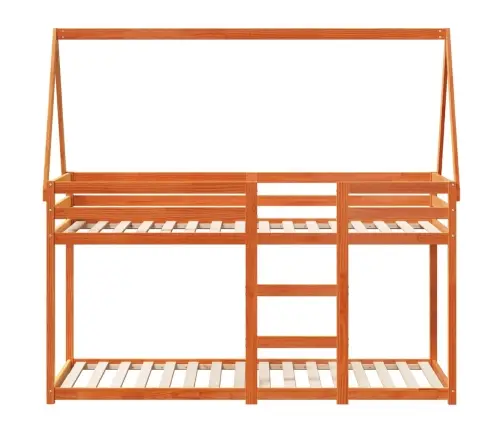 Dviaukštė Lova Su Stogu, Vaško Ruda, 75X190cm Pušies Masyvas