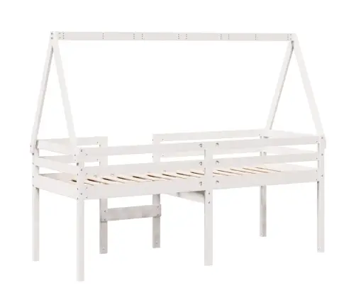 Augstā Gulta Ar Jumtu, Balta, 90X200 Cm, Priedes Masīvkoks Vidaxl