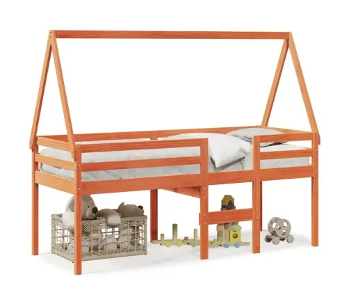 Augstā Gulta Ar Jumtu Vaska Brūnas 80X200 Cm Priedes Masīvkoks Vidaxl