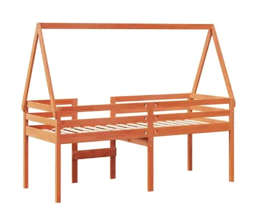 Augstā Gulta Ar Jumtu Vaska Brūnas 80X200 Cm Priedes Masīvkoks Vidaxl