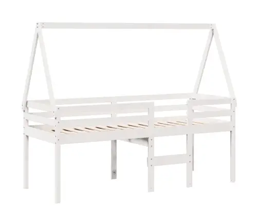 Augstā Gulta Ar Jumtu, Balta, 90X190 Cm, Priedes Masīvkoks Vidaxl