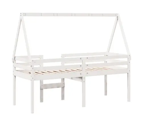 Augstā Gulta Ar Jumtu, Balta, 90X190 Cm, Priedes Masīvkoks Vidaxl