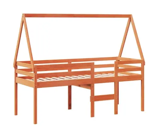 Augstā Gulta Ar Jumtu Vaska Brūnas 90X190 Cm Priedes Masīvkoks Vidaxl