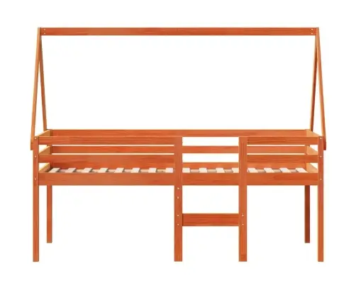 Augstā Gulta Ar Jumtu Vaska Brūnas 90X190 Cm Priedes Masīvkoks Vidaxl