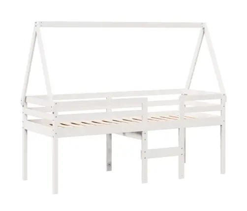 Augstā Gulta Ar Jumtu, Balta, 75X190 Cm, Priedes Masīvkoks Vidaxl