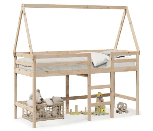 Augstā Gulta Ar Jumtu, 90X200 Cm, Priedes Masīvkoks Vidaxl