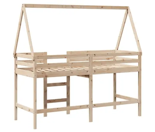 Augstā Gulta Ar Jumtu, 90X200 Cm, Priedes Masīvkoks Vidaxl