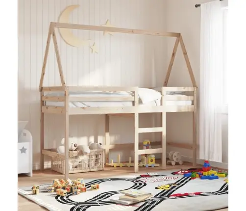 Augstā Gulta Ar Jumtu, 90X200 Cm, Priedes Masīvkoks Vidaxl