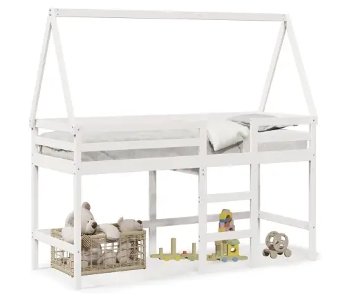 Augstā Gulta Ar Jumtu, Balta, 90X190 Cm, Priedes Masīvkoks Vidaxl