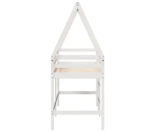 Augstā Gulta Ar Jumtu, Balta, 90X190 Cm, Priedes Masīvkoks Vidaxl