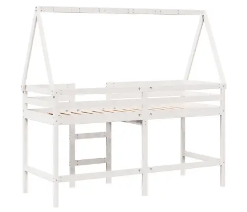 Augstā Gulta Ar Jumtu, Balta, 90X190 Cm, Priedes Masīvkoks Vidaxl