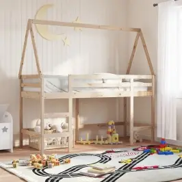 Augstā Gulta Ar Jumtu, 90X200 Cm, Priedes Masīvkoks Vidaxl