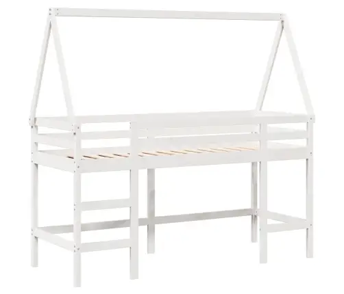 Augstā Gulta Ar Jumtu, Balta, 90X200 Cm, Priedes Masīvkoks Vidaxl