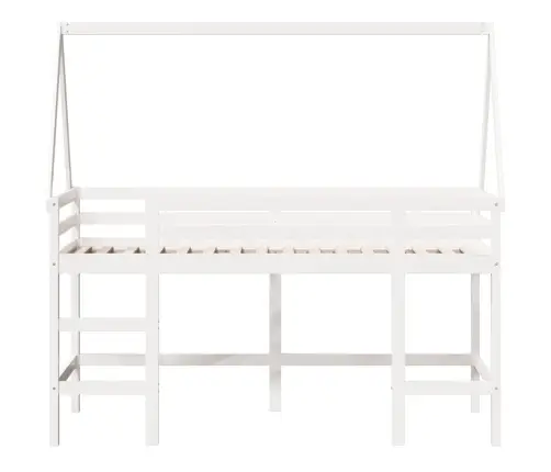 Augstā Gulta Ar Jumtu, Balta, 90X200 Cm, Priedes Masīvkoks Vidaxl