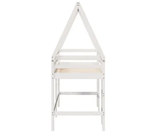 Augstā Gulta Ar Jumtu, Balta, 90X200 Cm, Priedes Masīvkoks Vidaxl