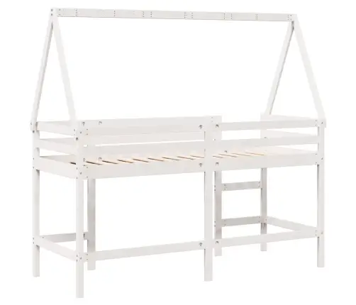 Augstā Gulta Ar Jumtu, Balta, 90X200 Cm, Priedes Masīvkoks Vidaxl