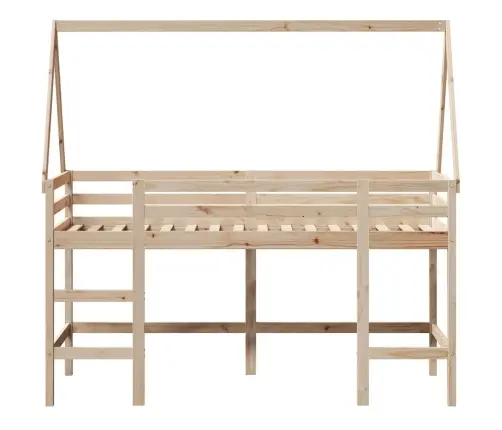 Kõrge Voodi Redeli Ja Katusega, 80 X 200 cm Männipuit