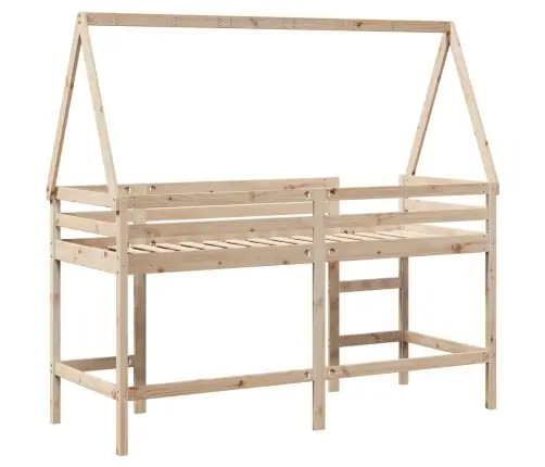 Kõrge Voodi Redeli Ja Katusega, 80 X 200 cm Männipuit