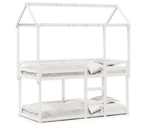 Katusega Narivoodi, Valge, 90 X 200 cm Männipuit