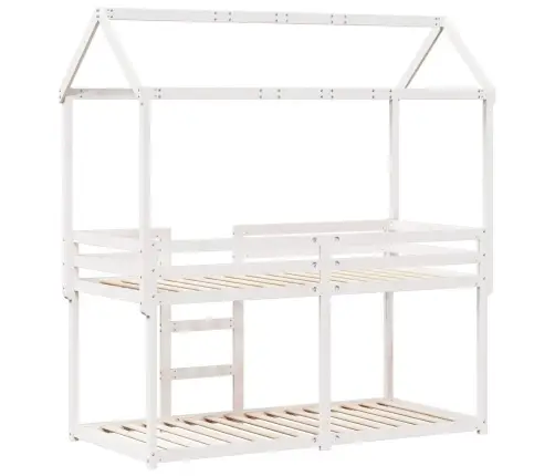 Katusega Narivoodi, Valge, 90 X 200 cm Männipuit