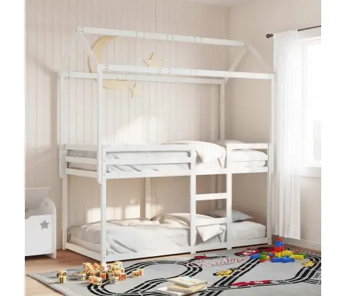 Katusega Narivoodi, Valge, 90 X 200 cm Männipuit