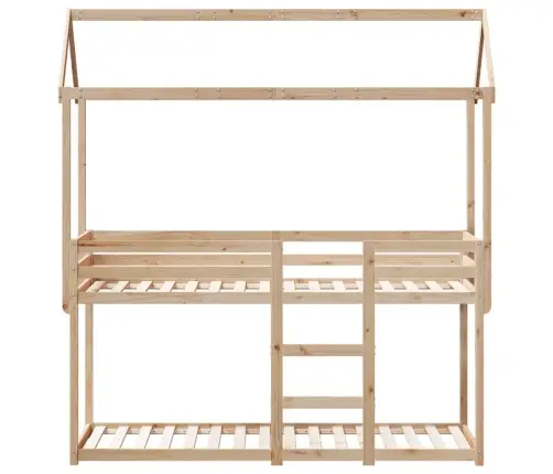 Divstāvu Gulta Ar Jumtu, 90X200 Cm, Priedes Masīvkoks Vidaxl