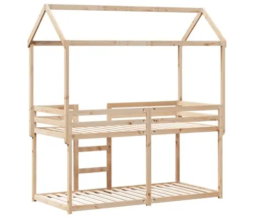 Divstāvu Gulta Ar Jumtu, 90X200 Cm, Priedes Masīvkoks Vidaxl