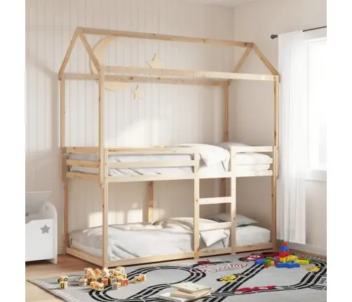 Divstāvu Gulta Ar Jumtu, 90X200 Cm, Priedes Masīvkoks Vidaxl