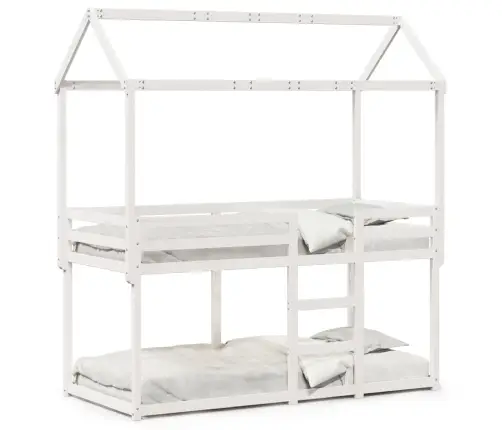 Katusega Narivoodi, Valge, 90 X 200 cm Männipuit