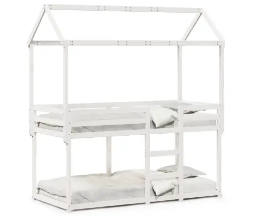 Katusega Narivoodi, Valge, 80 X 200 cm Männipuit