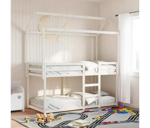 Katusega Narivoodi, Valge, 80 X 200 cm Männipuit