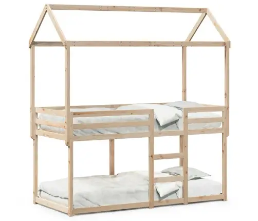 Divstāvu Gulta Ar Jumtu, 90X190 Cm, Priedes Masīvkoks Vidaxl