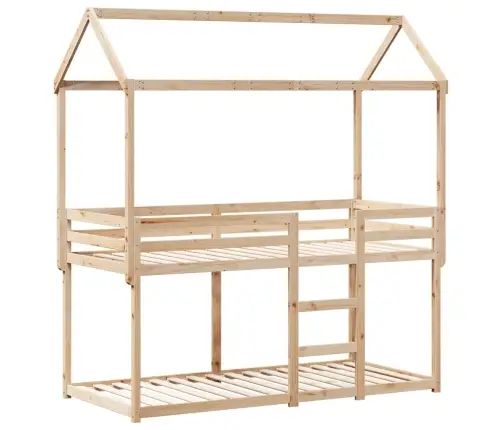 Divstāvu Gulta Ar Jumtu, 90X190 Cm, Priedes Masīvkoks Vidaxl