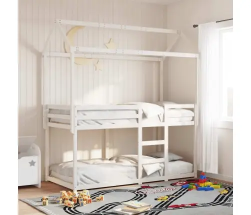 Katusega Narivoodi, Valge, 90 X 190 cm Männipuit