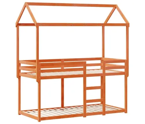 Divstāvu Gulta Ar Jumtu, Vaska Brūna, 90X190 Cm, Priedes Koks Vidaxl