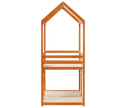 Divstāvu Gulta Ar Jumtu, Vaska Brūna, 90X190 Cm, Priedes Koks Vidaxl