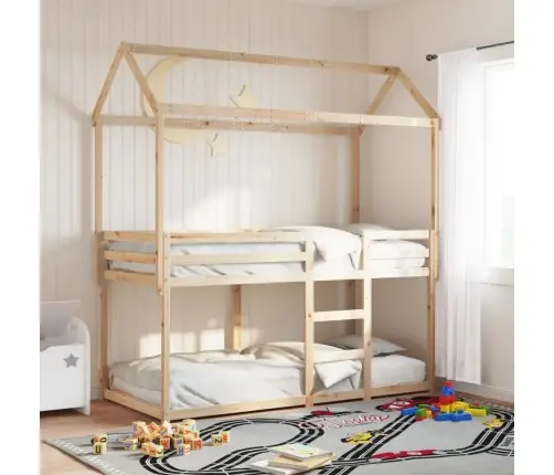 Divstāvu Gulta Ar Jumtu, 90X190 Cm, Priedes Masīvkoks Vidaxl