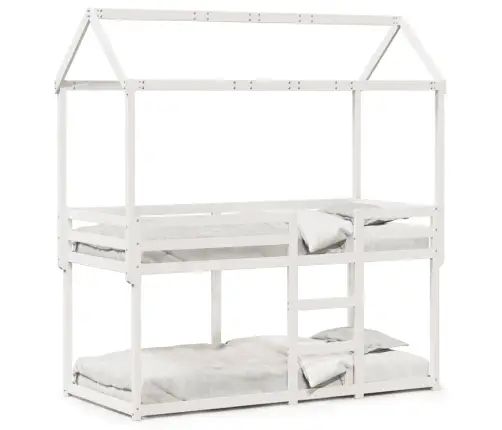 Katusega Narivoodi, Valge, 90 X 190 cm Männipuit